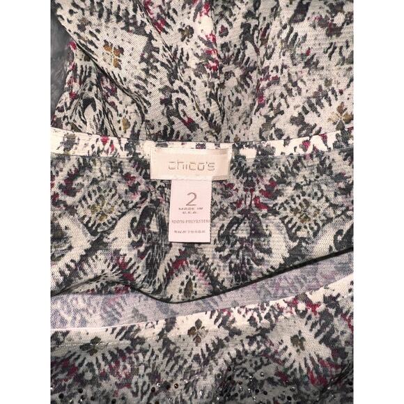 CHICO'S Top Women's Size L (2) Green Rust Embellished SS Banded Waist Blouse - Picture 6 of 6